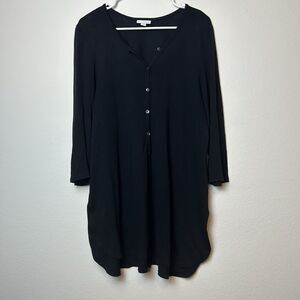 J Jill Blouse Womens Medium Black Henley Button Tunic Top Lagenlook Minimalist